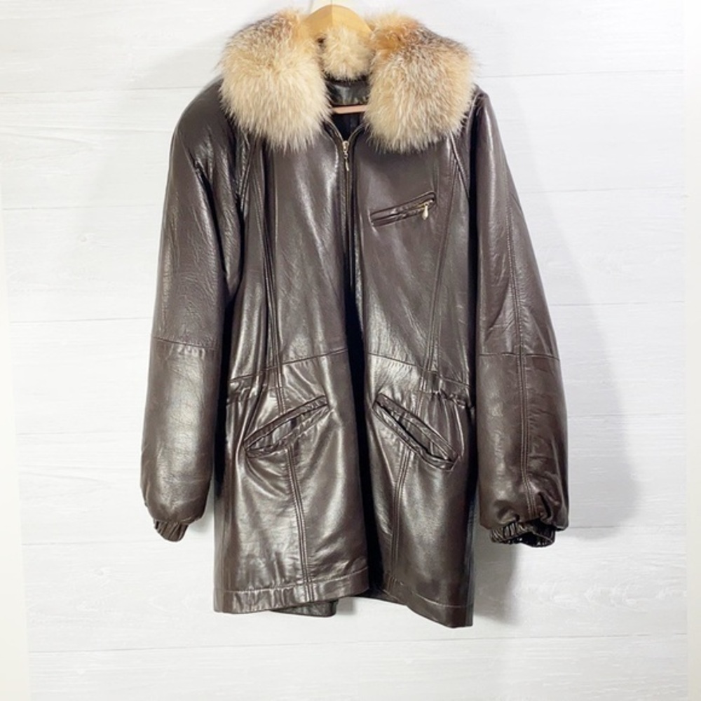 Vintage Damselle genuine leather women’s jacket Size S color dark brown